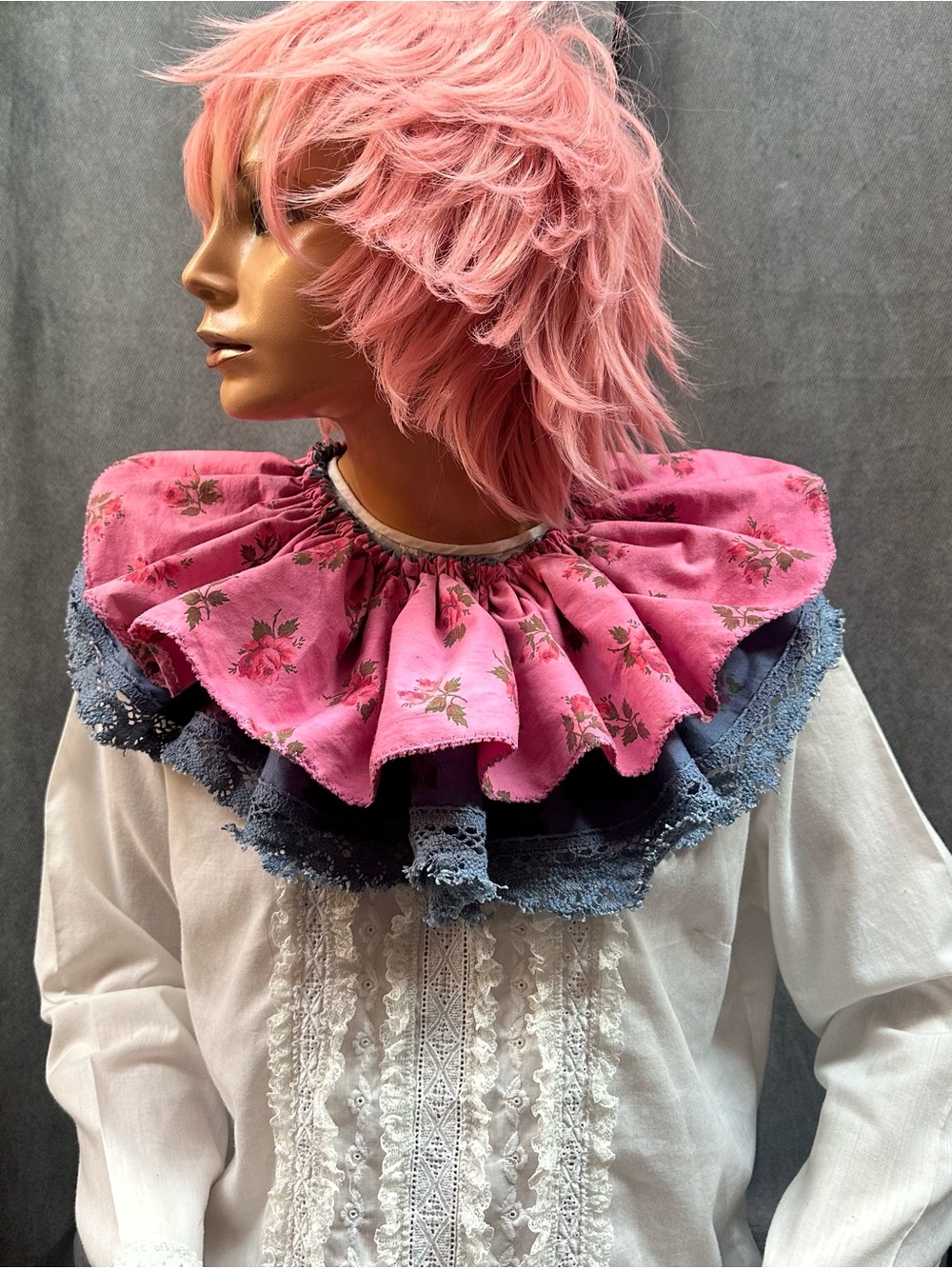 Vintage double ruffle detachable clown collar reversible